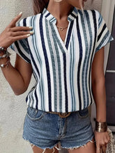 Women's Striped V-Neck Blouse with Cap Sleeves